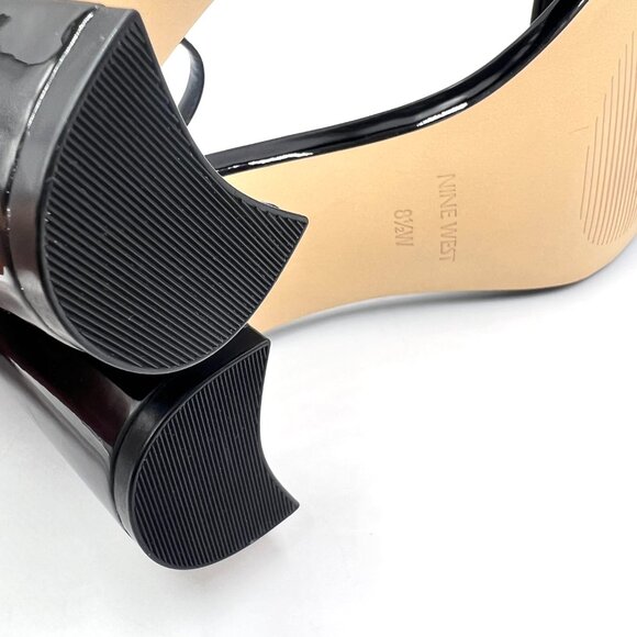 8.5W 8.5 WIDE WIDTH Nine West Pruce 3 Black Patent Block Heels Sandals‎ Shoes - Picture 12 of 15